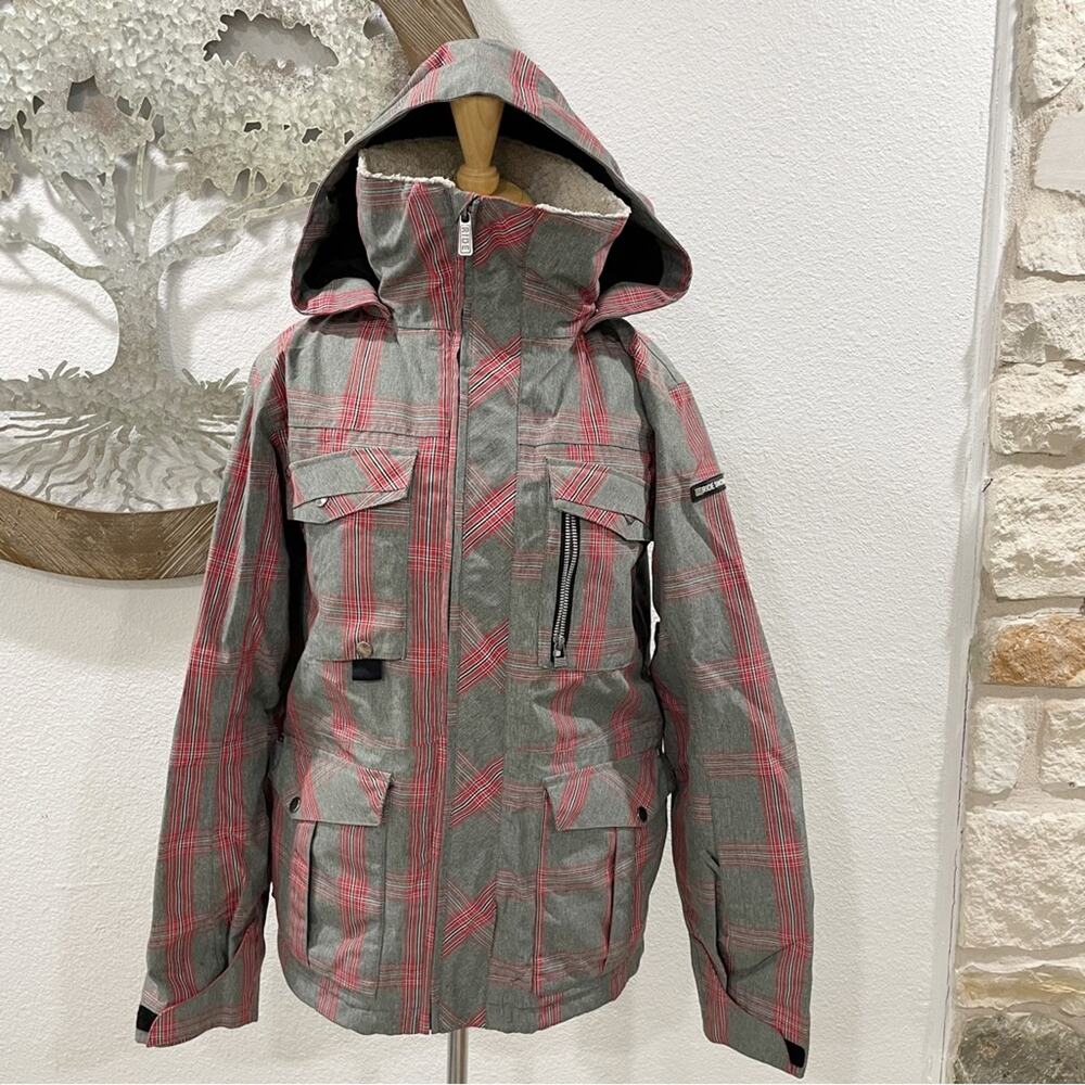 RIDE Snowboards Waterproof Strata HD II Ski Snowboard Jacket Gray Red Plaid XS
